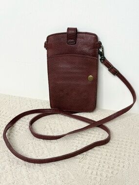 RPS Rock Paper Scissors Leather Crossbody Phone Pouch Burgundy Minimalist